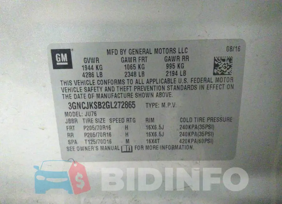 3GNCJKSB2GL272865 Photo# 9