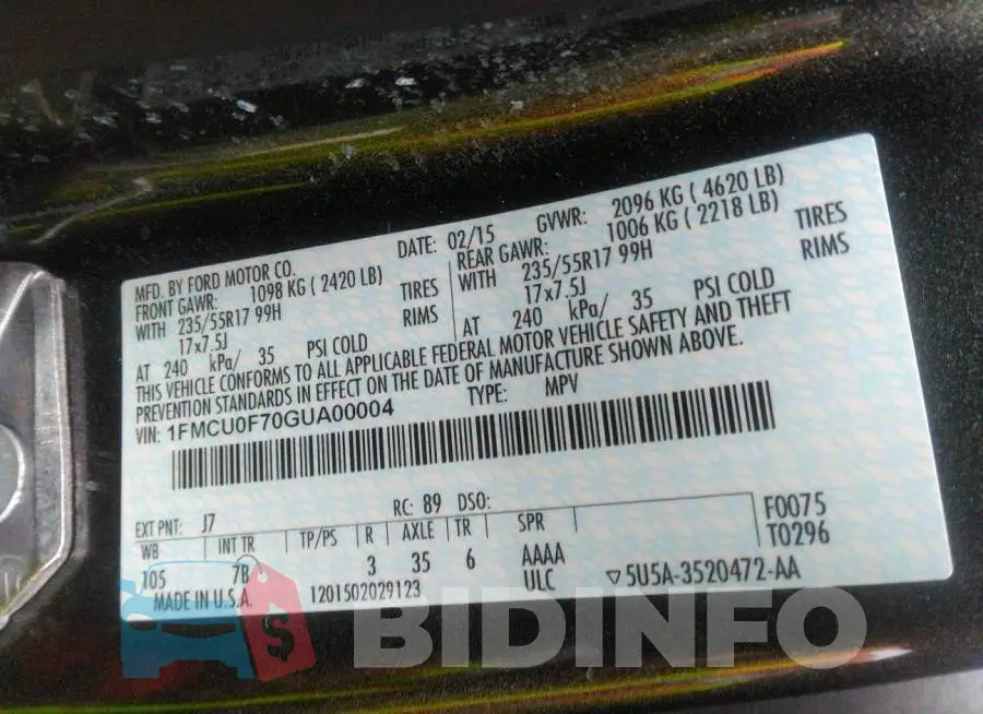 1FMCU0F70GUA00004 Photo# 9
