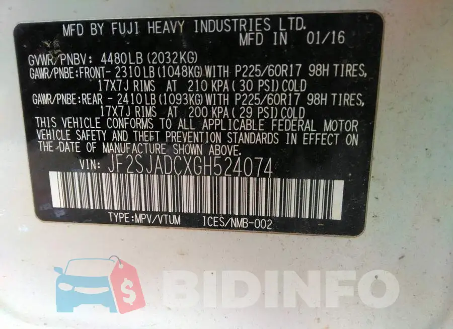 JF2SJADCXGH524074 Photo# 9