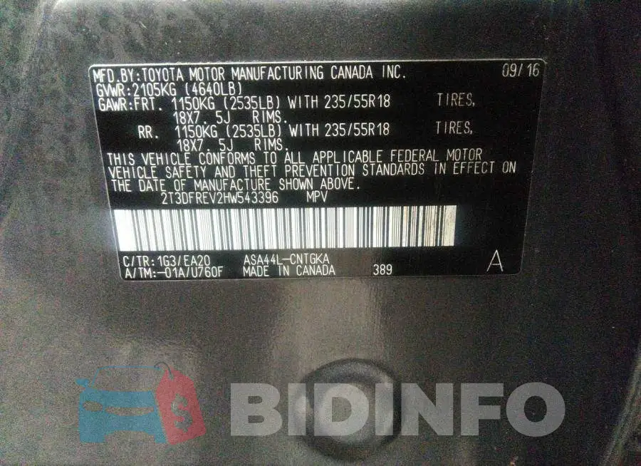 2T3DFREV2HW543396 Photo# 9