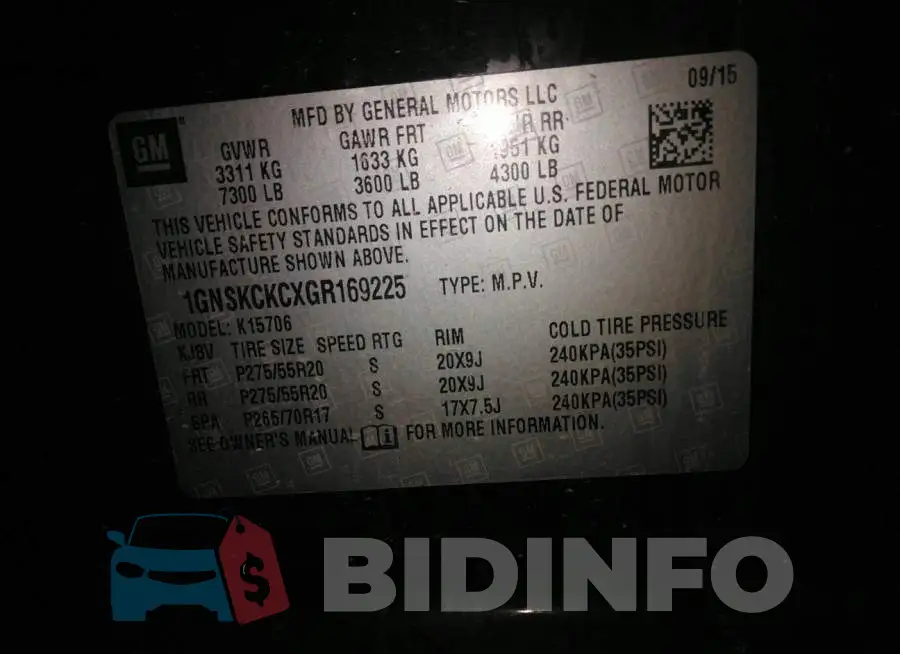 1GNSKCKCXGR169225 Photo# 9
