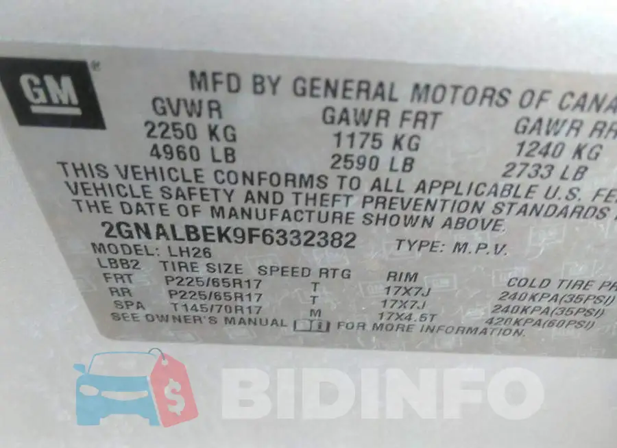 2GNALBEK9F6332382 Photo# 9