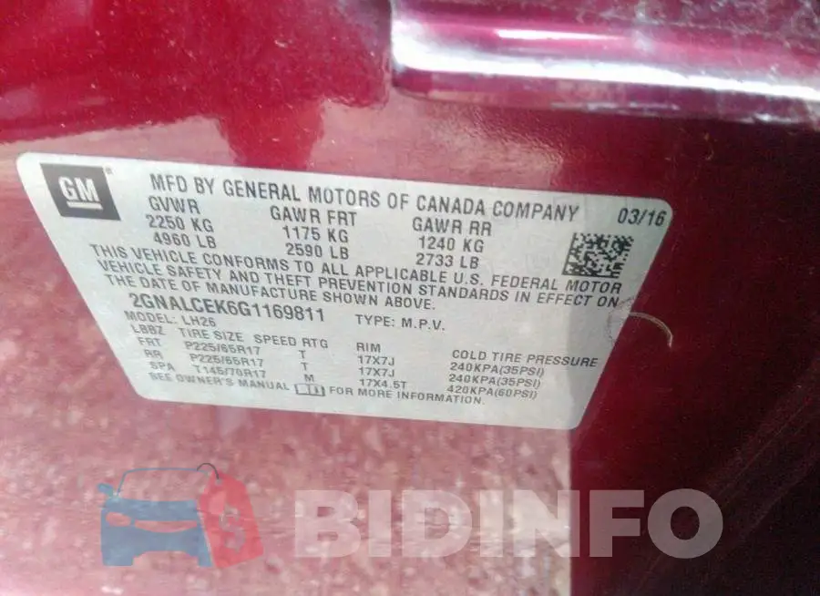 2GNALCEK6G1169811 Photo# 9