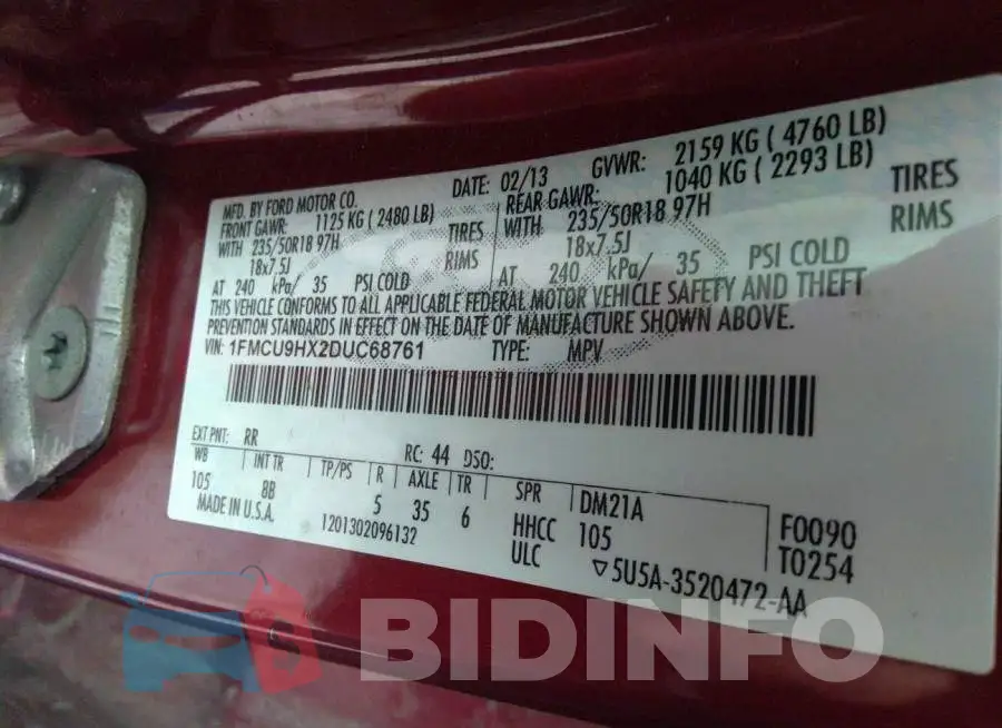 1FMCU9HX2DUC68761 Photo# 9