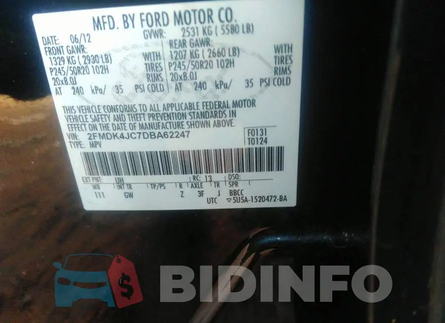 2FMDK4JC7DBA62247 Photo# 9