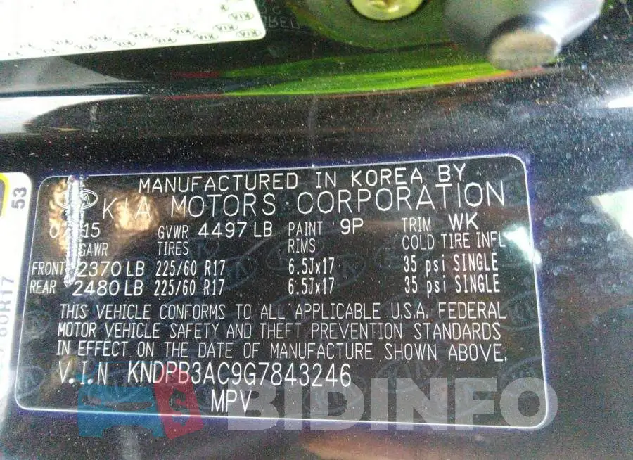 KNDPB3AC9G7843246 Photo# 9