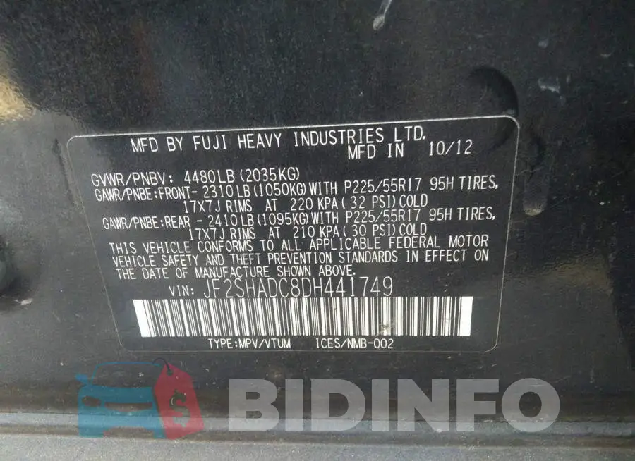 JF2SHADC8DH441749 Photo# 9