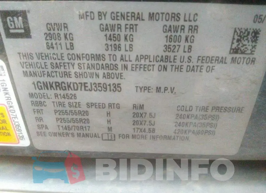 1GNKRGKD7EJ359135 Photo# 9