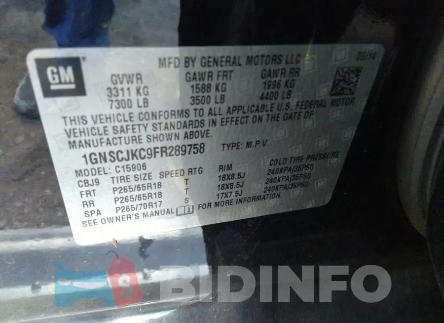 1GNSCJKC9FR289758 Photo# 9