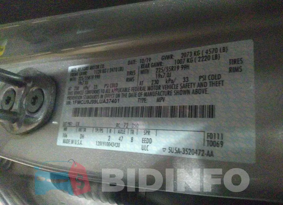1FMCU9J99LUA37401 Photo# 9