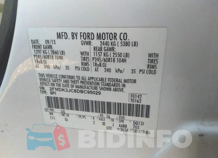 2FMDK3JC8DBC95029 Photo# 9