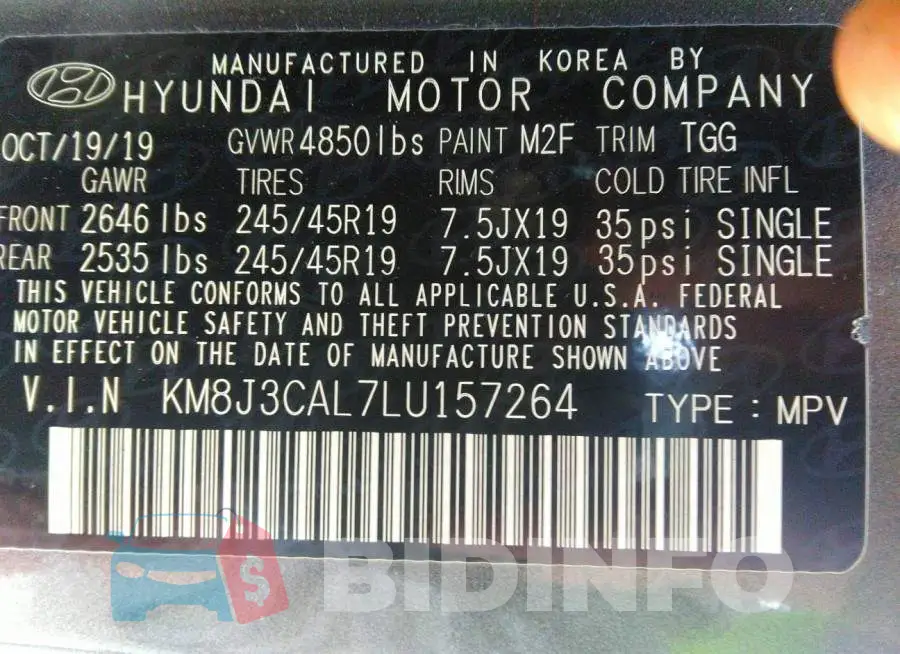 KM8J3CAL7LU157264 Photo# 9