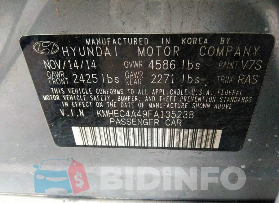 KMHEC4A49FA135238 Photo# 9