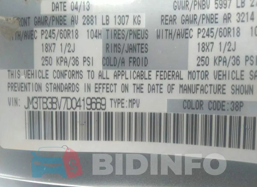 JM3TB3BV7D0419669 Photo# 9