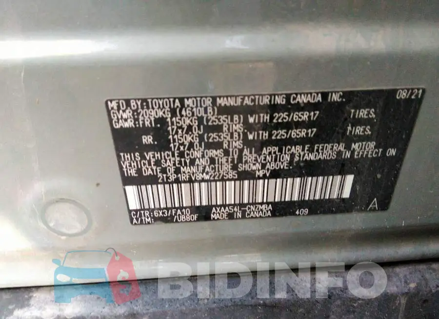 2T3P1RFV8MW227585 Photo# 9