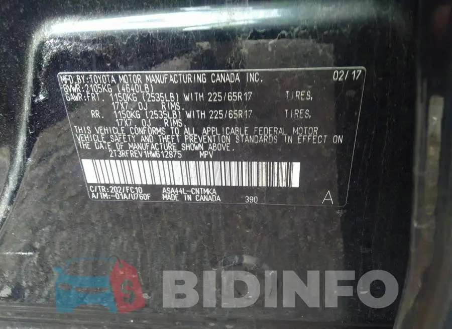 2T3RFREV1HW612875 Photo# 9