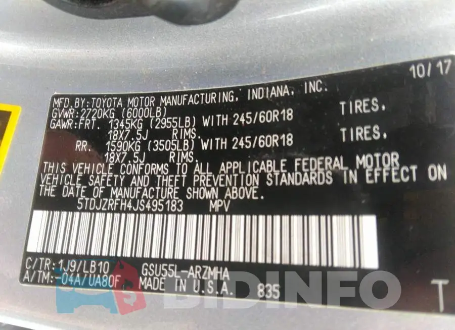 5TDJZRFH4JS495183 Photo# 9