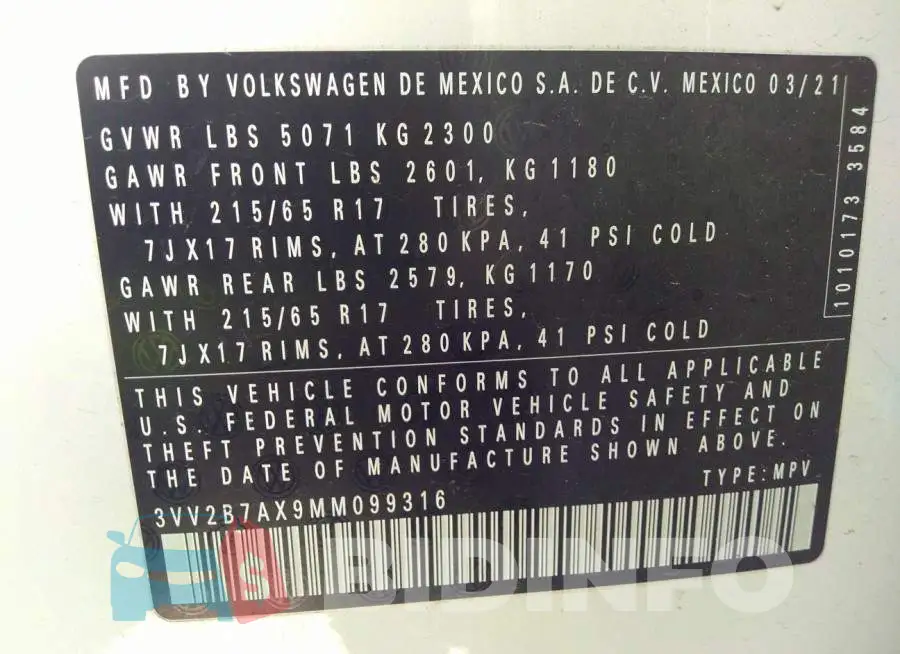 3VV2B7AX9MM099316 Photo# 9