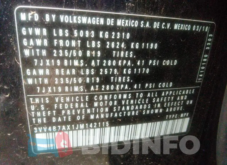 3VV4B7AX1JM142115 Photo# 9
