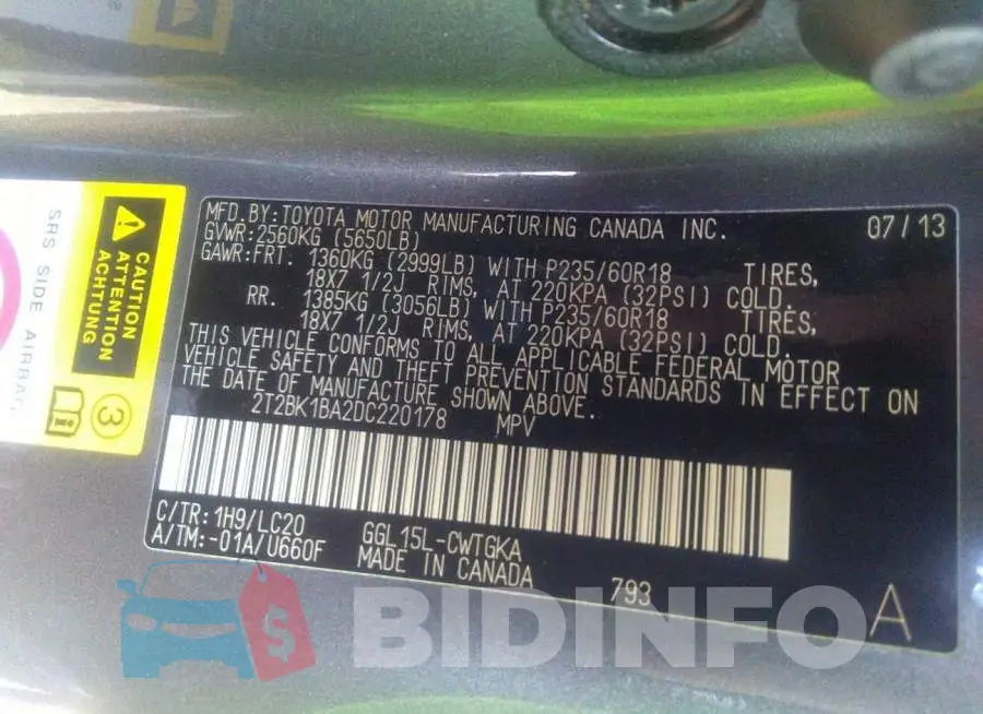 2T2BK1BA2DC220178 Photo# 9