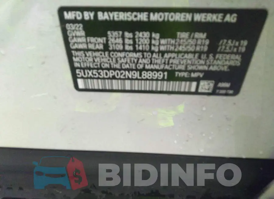 5UX53DP02N9L88991 Photo# 9