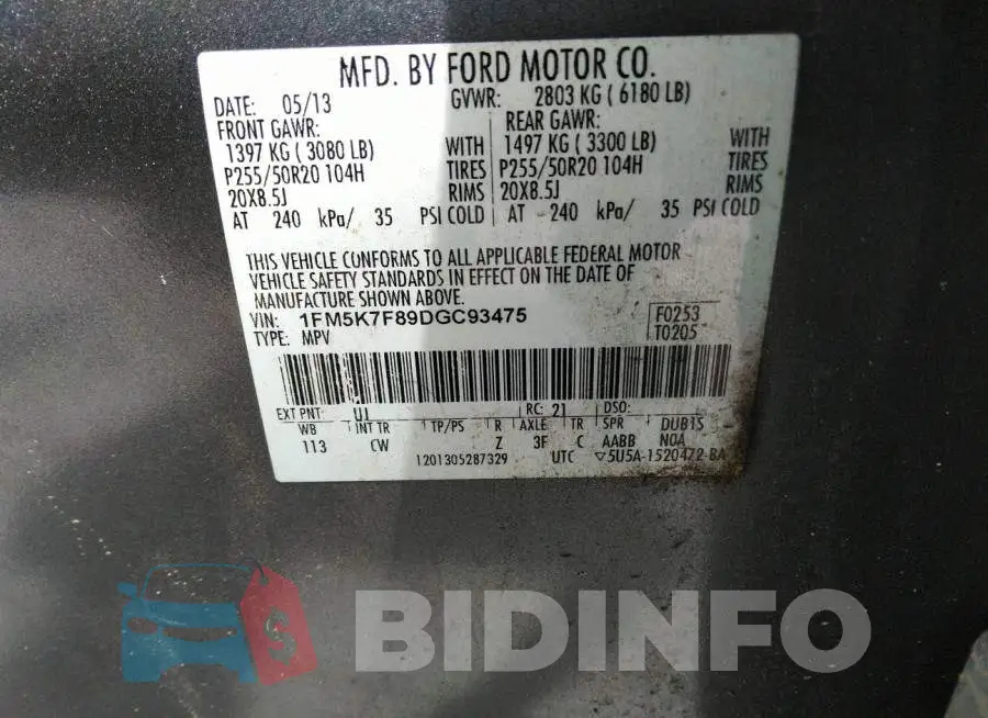 1FM5K7F89DGC93475 Photo# 9