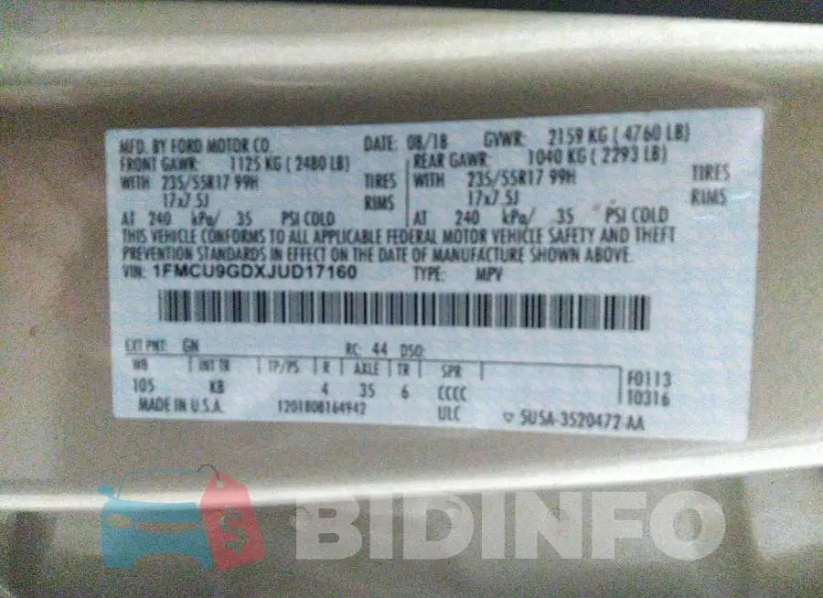 1FMCU9GDXJUD17160 Photo# 9