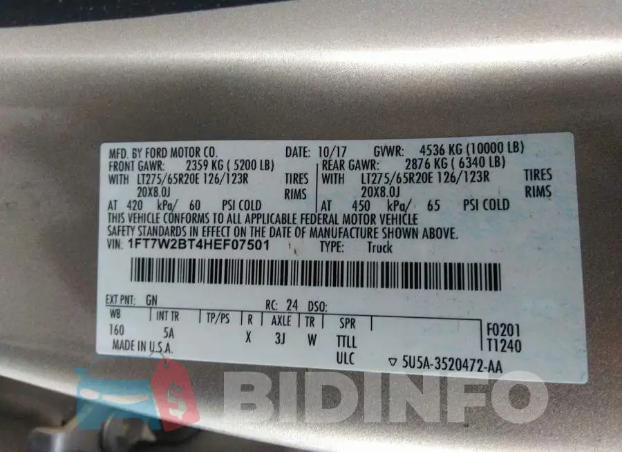 1FT7W2BT4HEF07501 Photo# 9