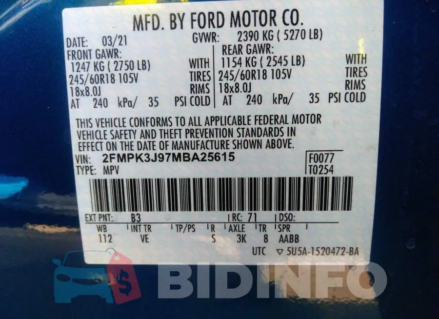 2FMPK3J97MBA25615 Photo# 9
