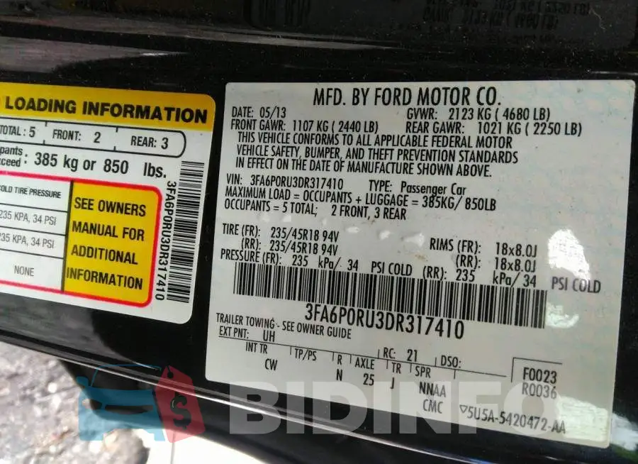 3FA6P0RU3DR317410 Photo# 9