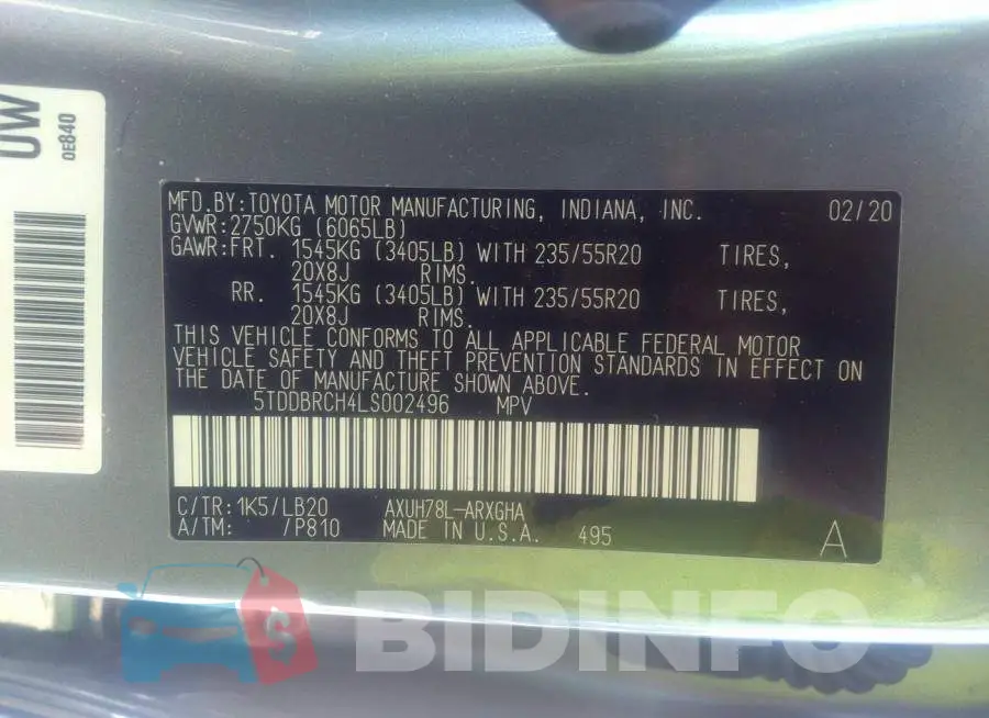 5TDDBRCH4LS002496 Photo# 9