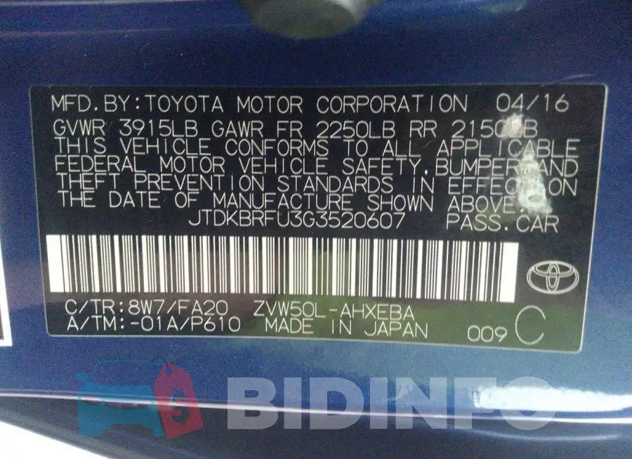 JTDKBRFU3G3520607 Photo# 9