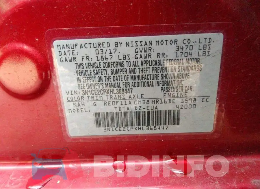 3N1CE2CPXHL368447 Photo# 9