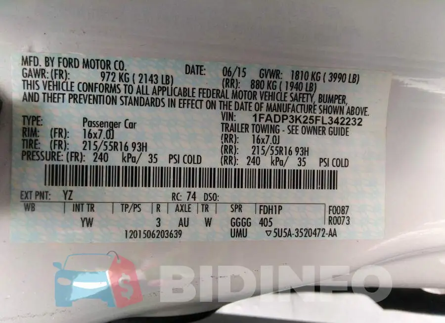 1FADP3K25FL342232 Photo# 9
