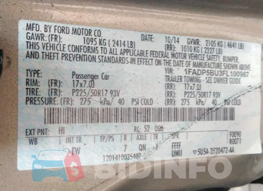 1FADP5BU3FL100987 Photo# 9