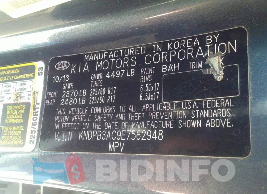 KNDPB3AC9E7562948 Photo# 9