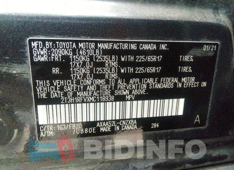 2T3H1RFVXMC118938 Photo# 9