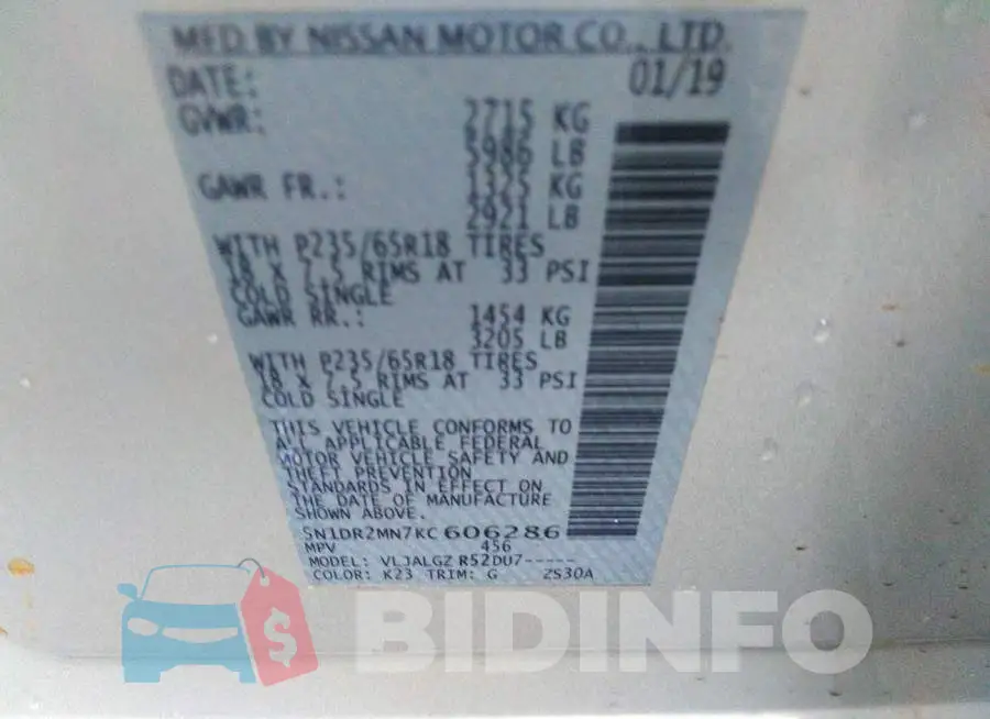 5N1DR2MN7KC606286 Photo# 9
