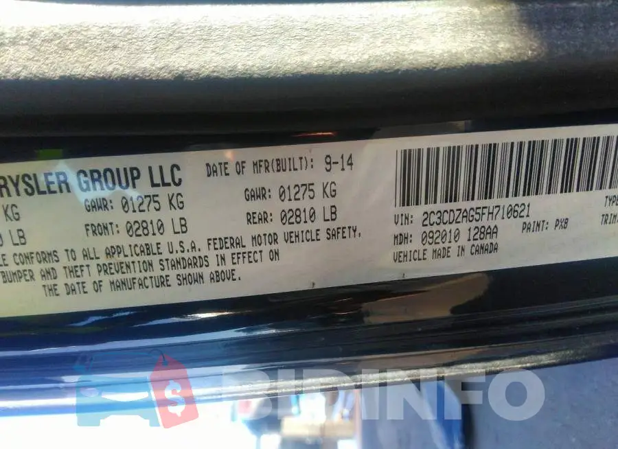 2C3CDZAG5FH710621 Photo# 9