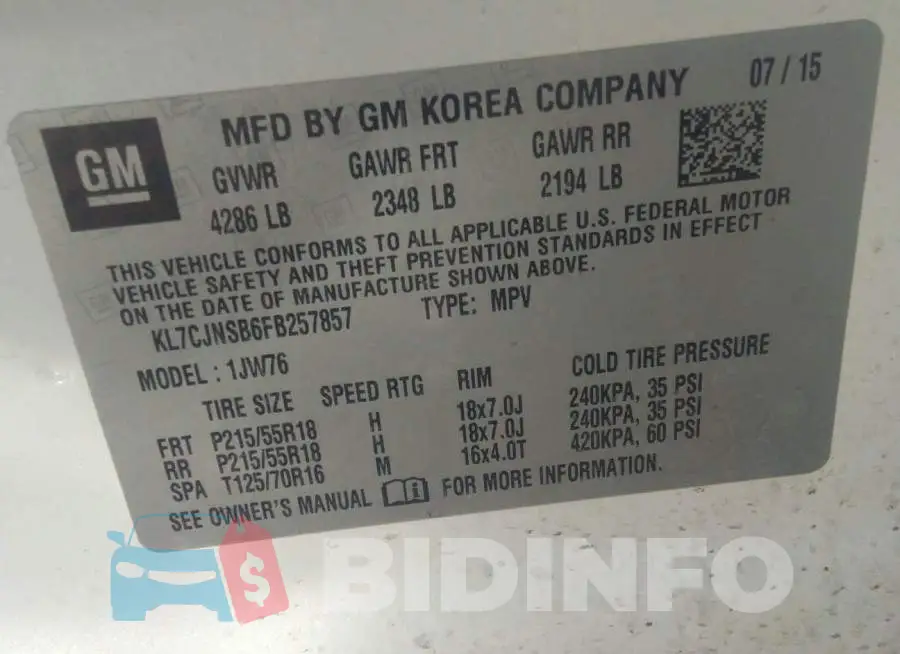 KL7CJNSB6FB257857 Photo# 9