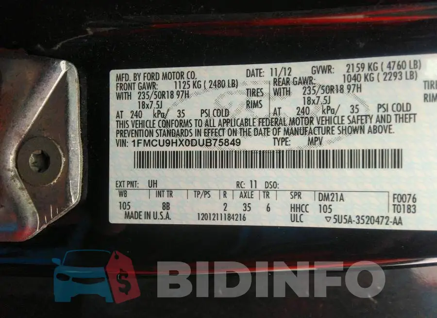 1FMCU9HX0DUB75849 Photo# 9