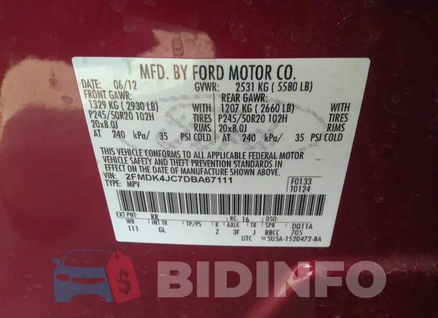 2FMDK4JC7DBA67111 Photo# 9