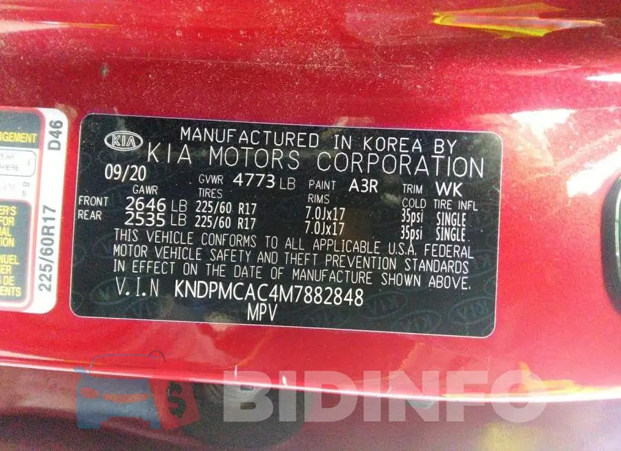KNDPMCAC4M7882848 Photo# 9