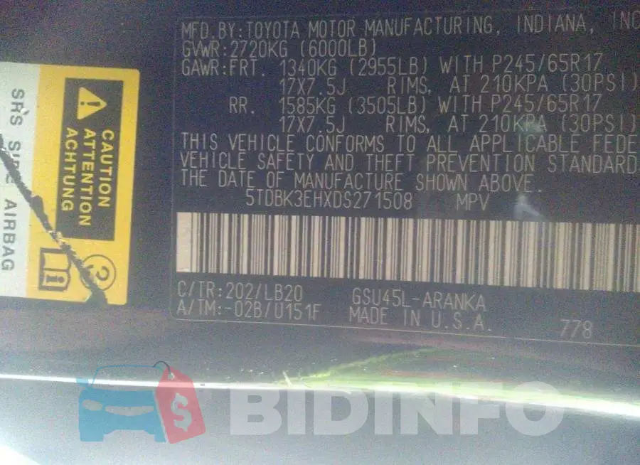 5TDBK3EHXDS271508 Photo# 9