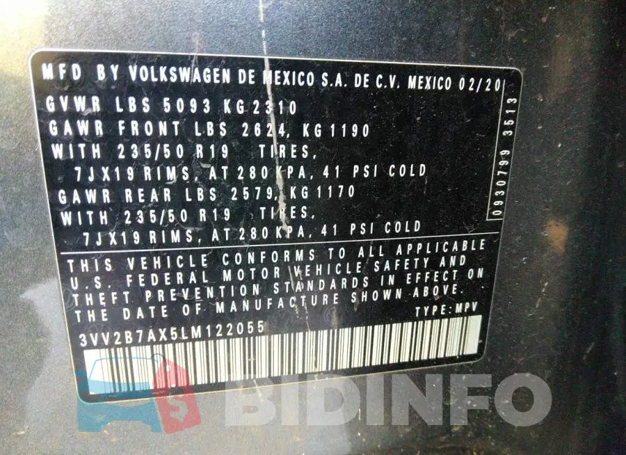 3VV2B7AX5LM122055 Photo# 9