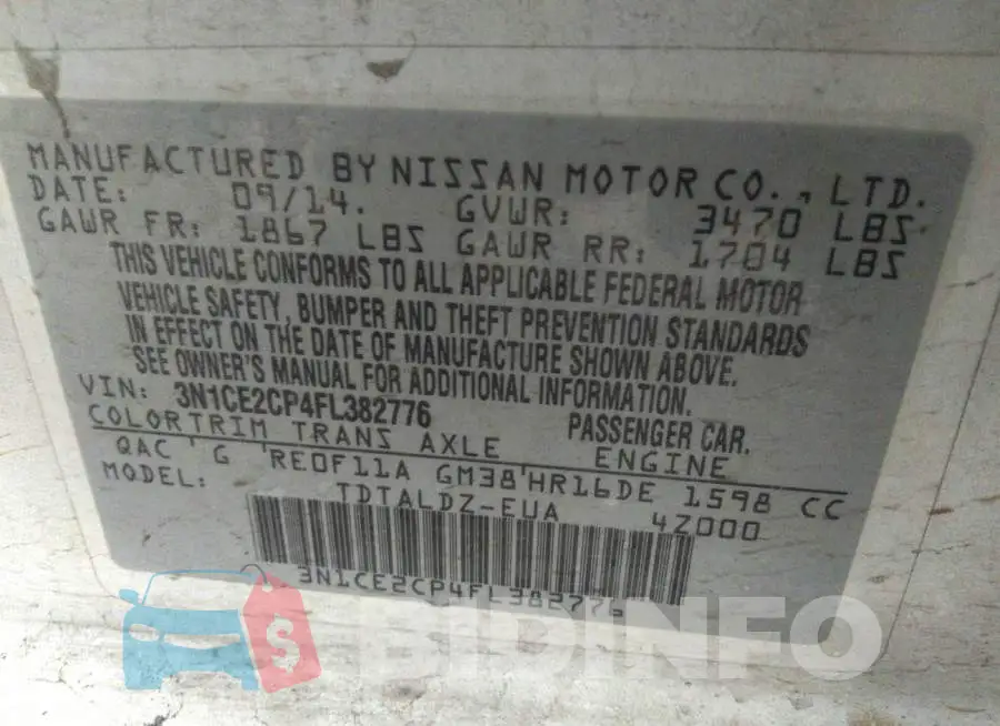 3N1CE2CP4FL382776 Photo# 9