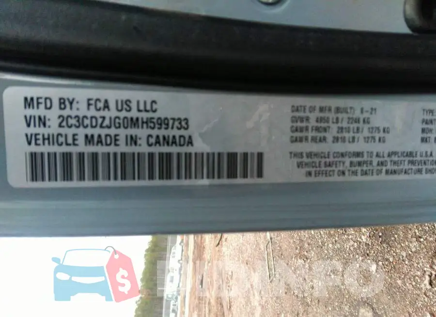 2C3CDZJG0MH599733 Photo# 9