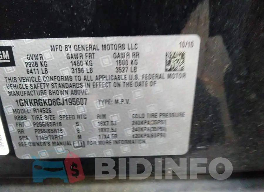 1GNKRGKD8GJ195607 Photo# 9