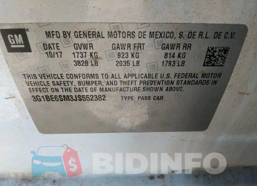 3G1BE6SM3JS552382 Photo# 9