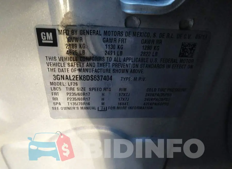 3GNAL2EK8DS637404 Photo# 9